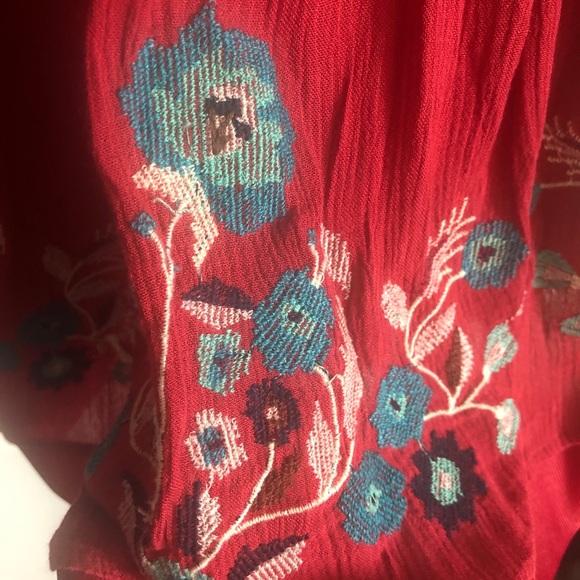 Free People Red NWOT Embroidered Flared Dress Size S Flirty PERFECT & STUNNING! - Picture 6 of 16